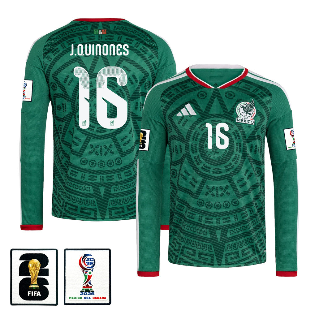 Julián Quiñones 16 Mexico National Team 2026 Home Long Sleeve Jersey - Green