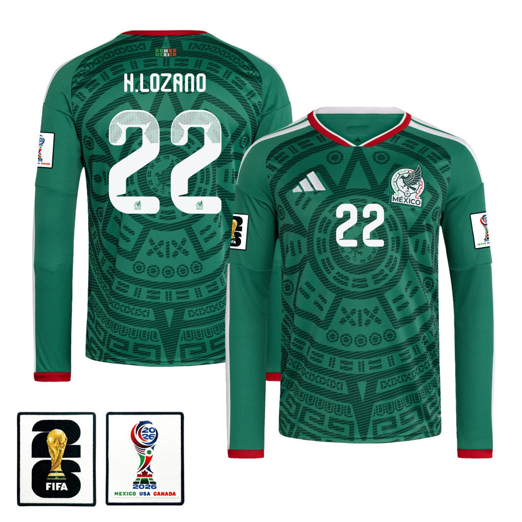 Hirving Lozano 22 Mexico National Team 2026 Home Long Sleeve Jersey - Green