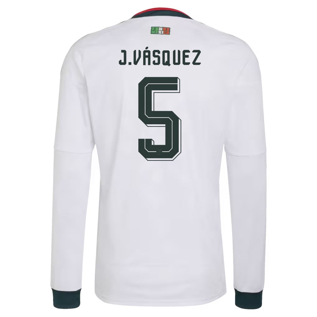 Johan Vásquez 5 Mexico National Team 2026 Away Long Sleeve Jersey - White