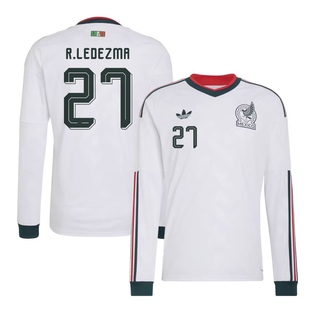 Richard Ledezma 27 Mexico National Team 2026 Away Long Sleeve Jersey - White