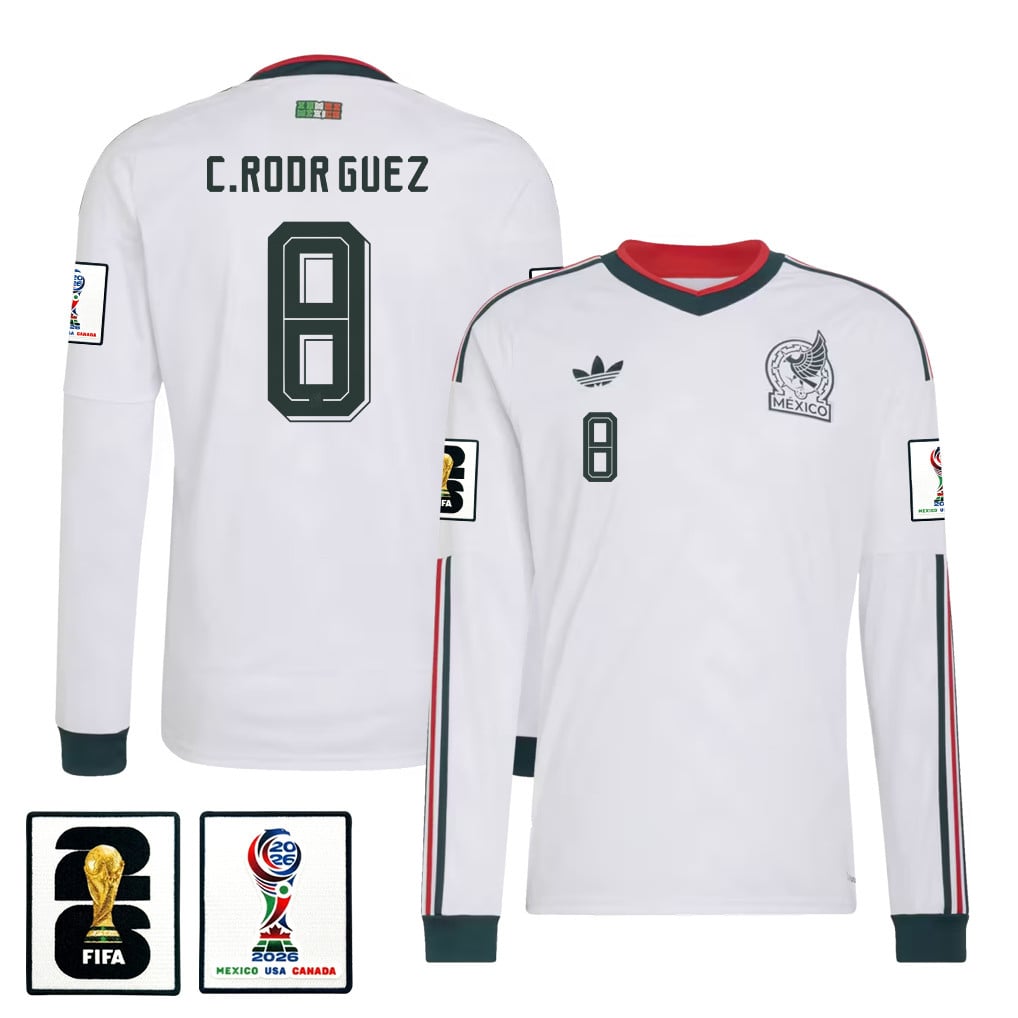 Carlos Rodríguez 8 Mexico National Team 2026 Away Long Sleeve Jersey - White