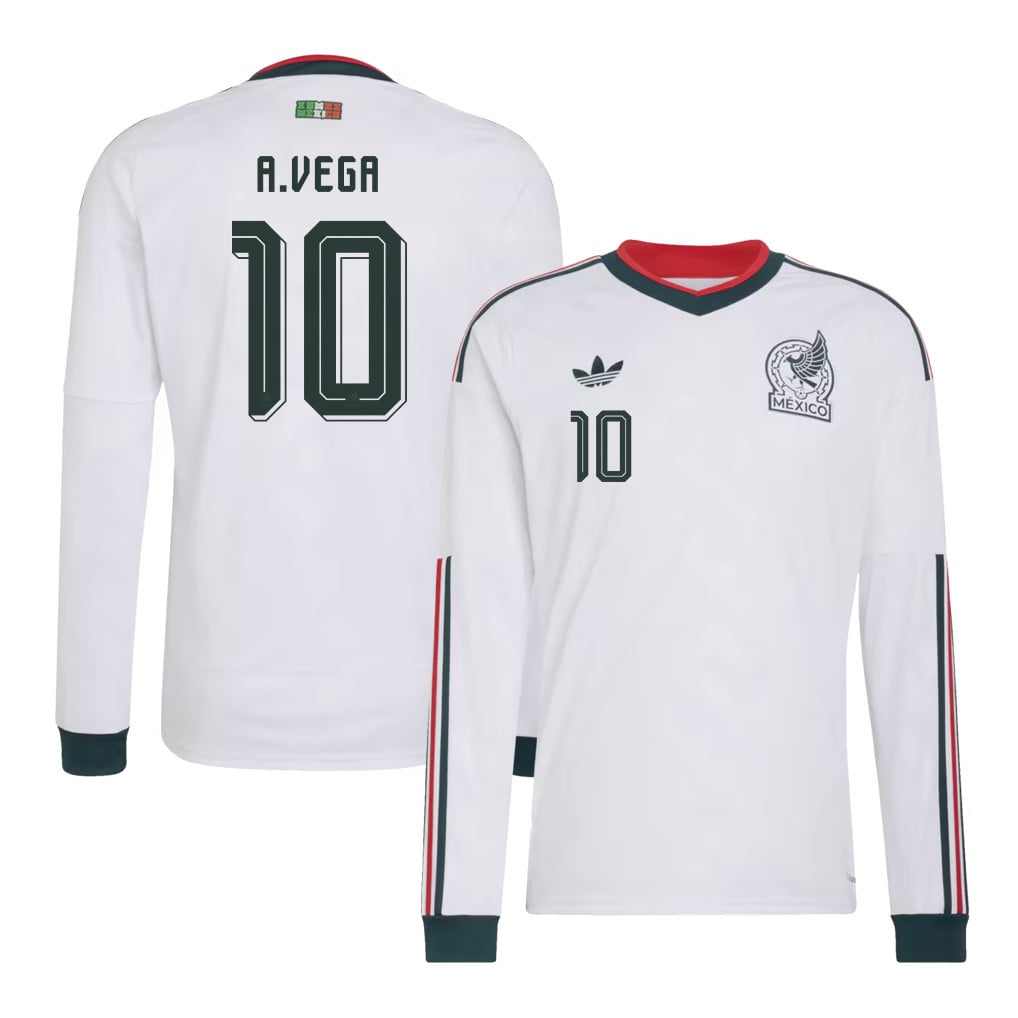 Alexis Vega 10 Mexico National Team 2026 Away Long Sleeve Jersey - White