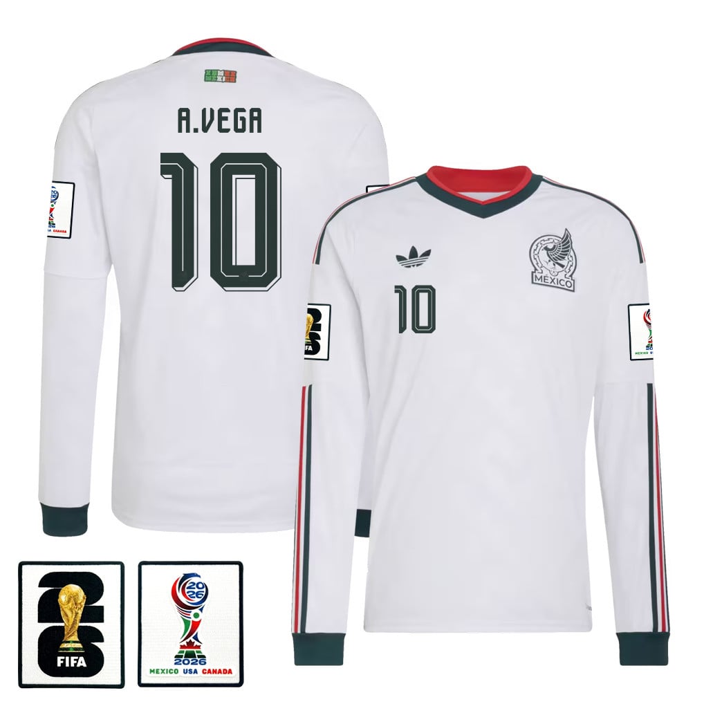 Alexis Vega 10 Mexico National Team 2026 Away Long Sleeve Jersey - White