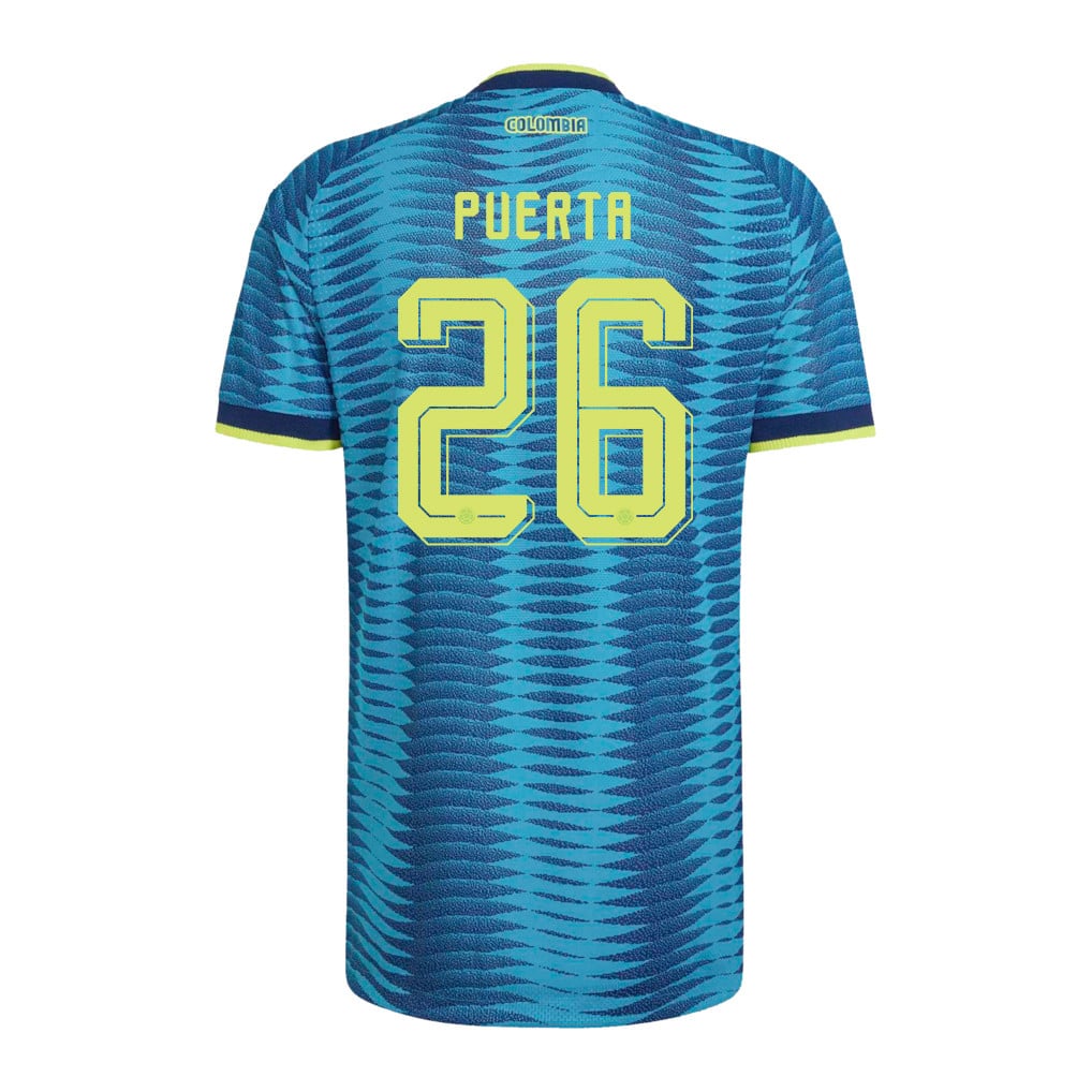 Gustavo Puerta 26 Colombia National Team 2026 x World Cup Patch Away Jersey - Turquoise, Men