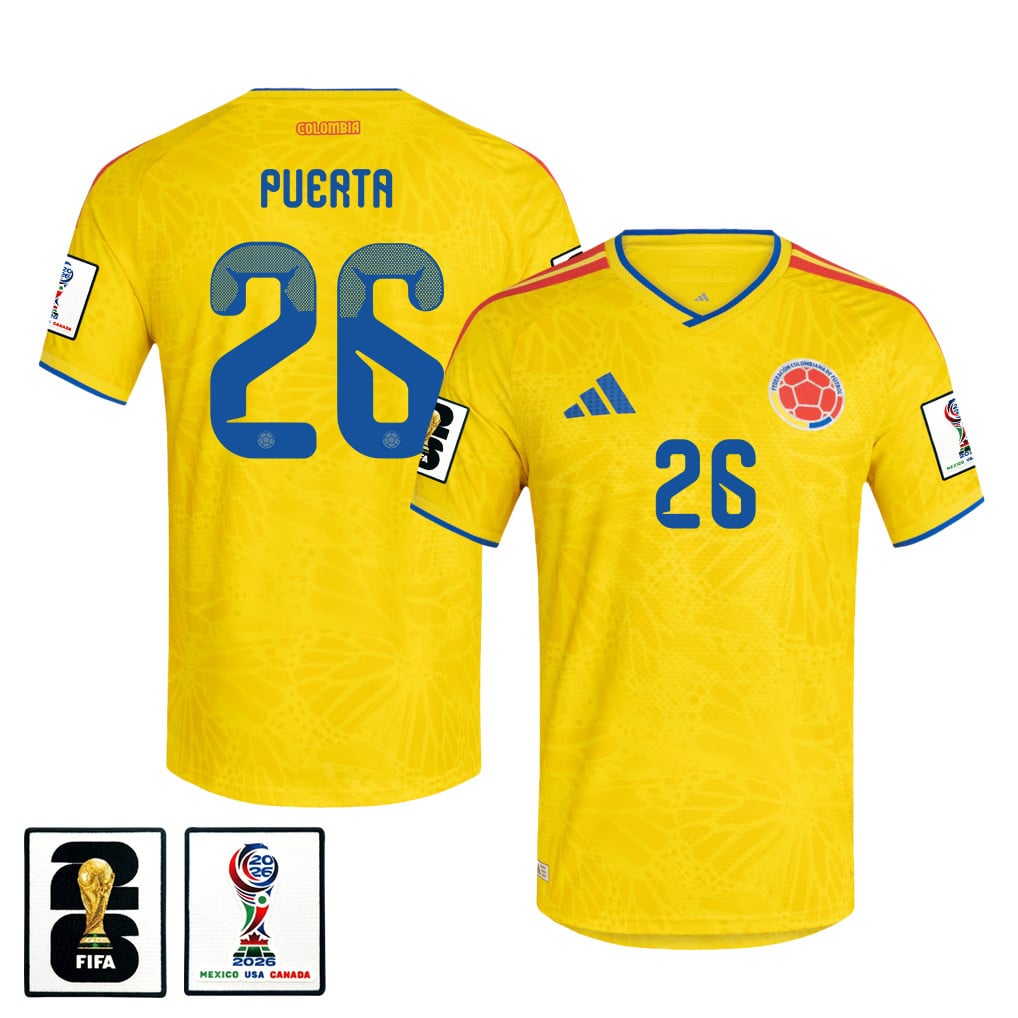 Gustavo Puerta 26 Colombia National Team 2026 x World Cup Patch Home Jersey - Yellow, Men
