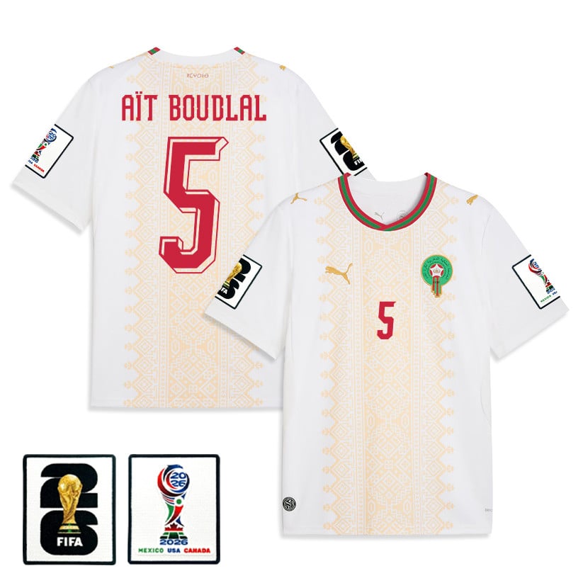 Abdelhamid Aït Boudlal 5 Morocco National Team 2026 Away Jersey - White, Men