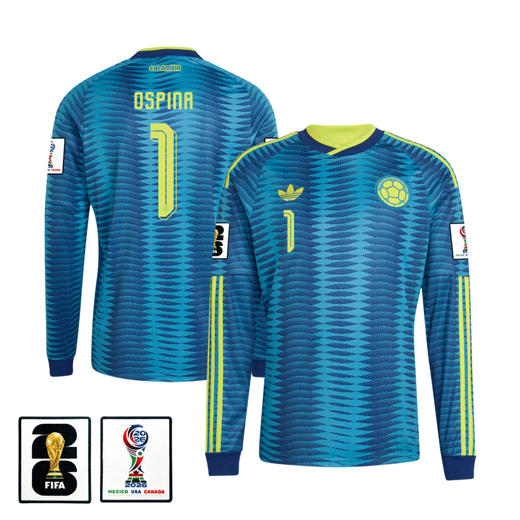 David Ospina 1 Colombia National Team 2026 Away Long Sleeve Jersey - Turquoise