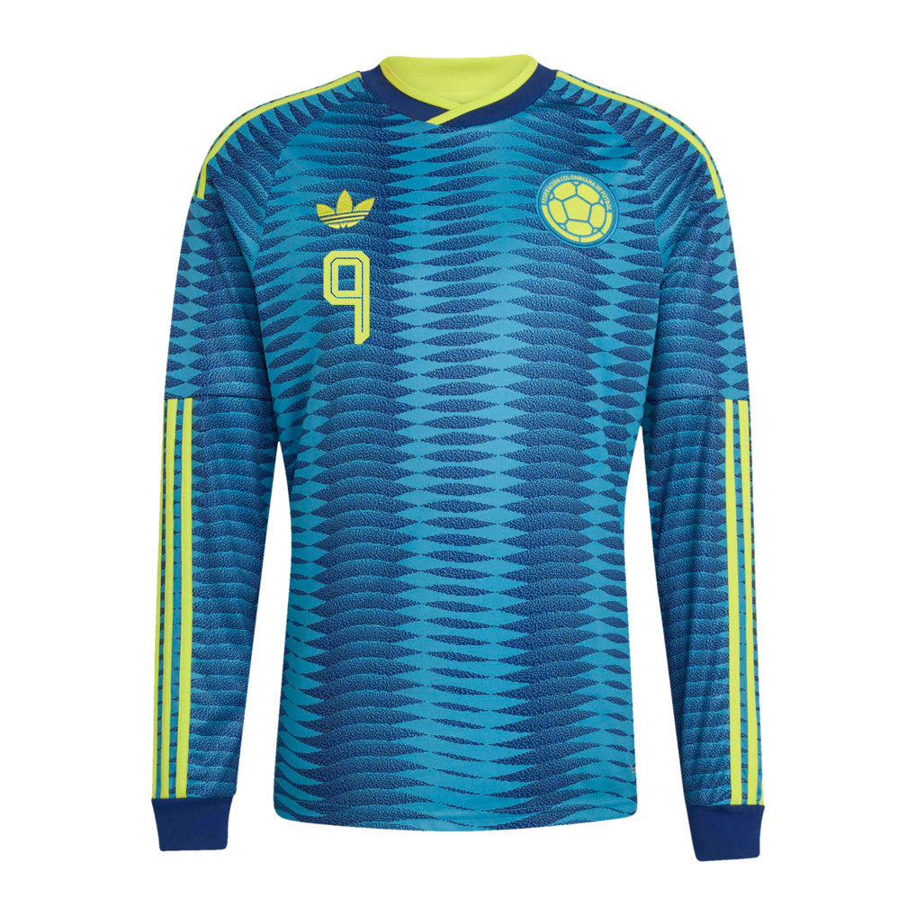 Duván Zapata 9 Colombia National Team 2026 Away Long Sleeve Jersey - Turquoise