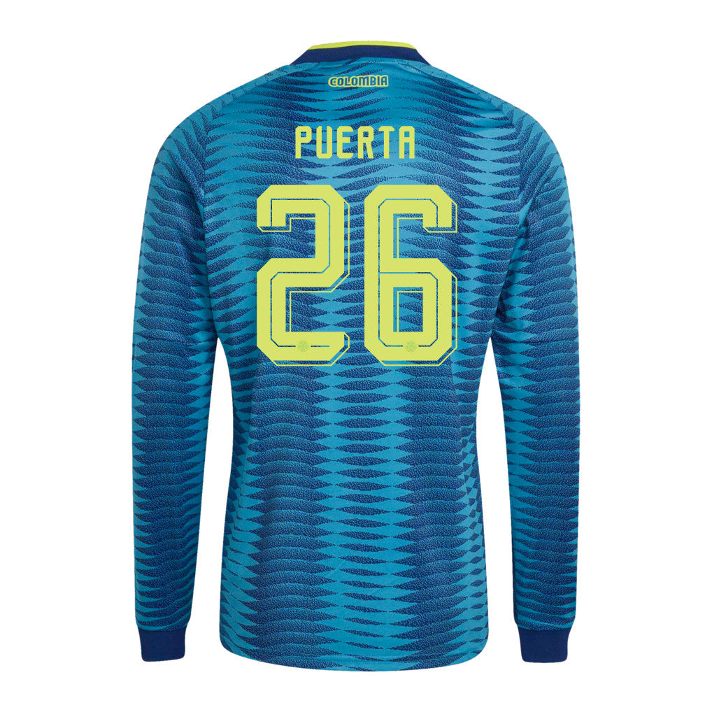 Gustavo Puerta 26 Colombia National Team 2026 Away Long Sleeve Jersey - Turquoise
