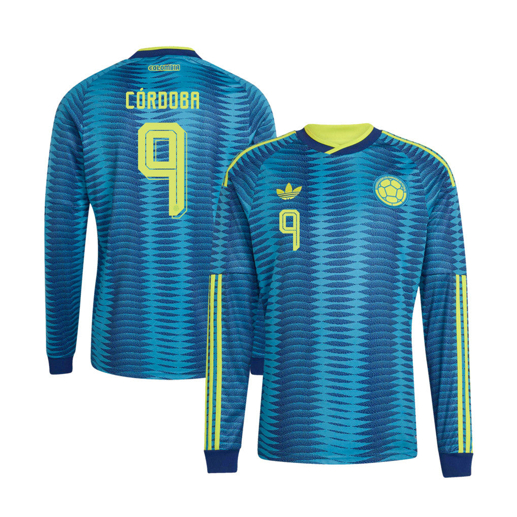 Jhon Córdoba 9 Colombia National Team 2026 Away Long Sleeve Jersey - Turquoise