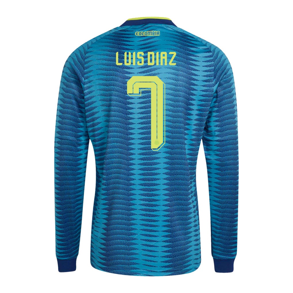 Luis Diaz 7 Colombia National Team 2026 Away Long Sleeve Jersey - Turquoise