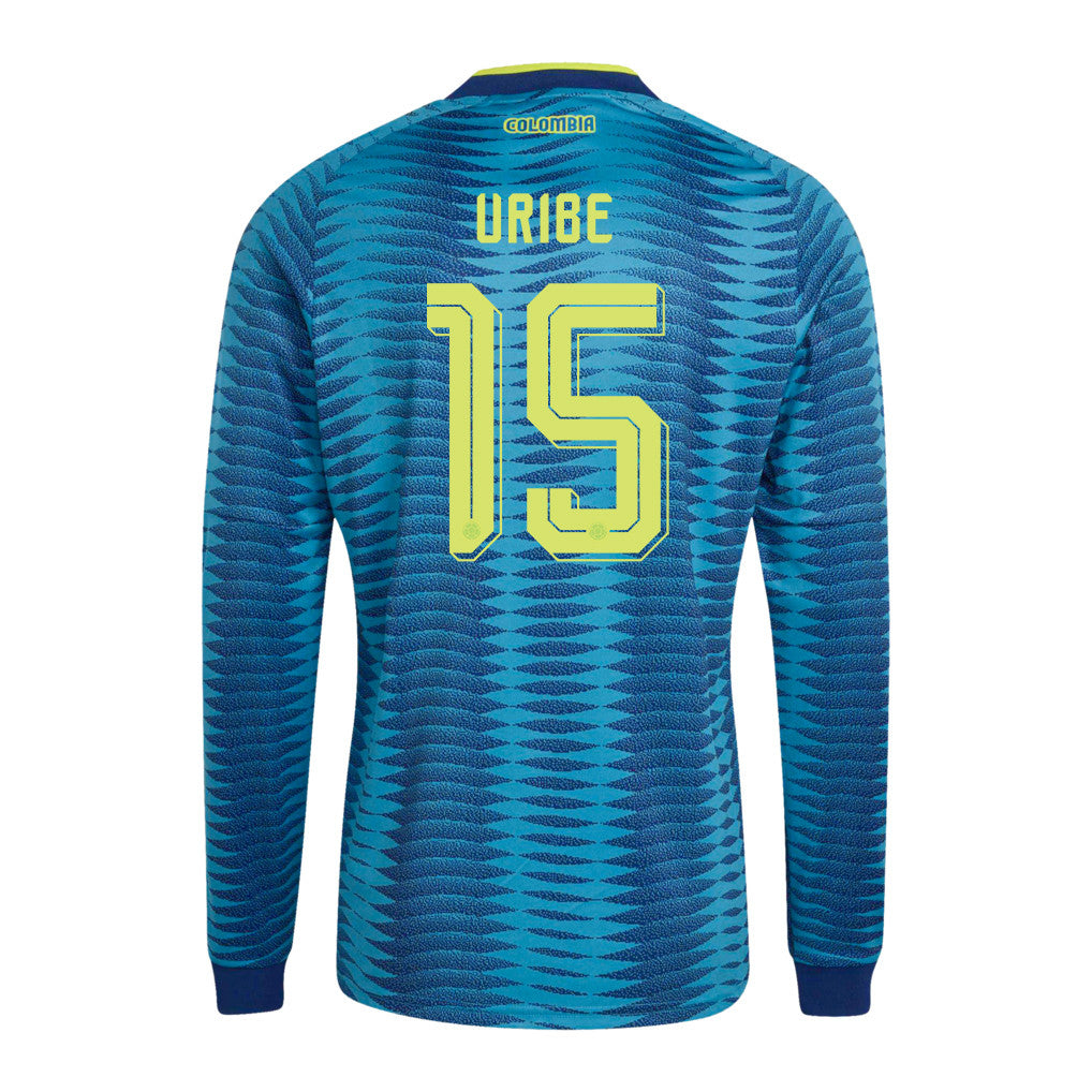 Mateus Uribe 15 Colombia National Team 2026 Away Long Sleeve Jersey - Turquoise