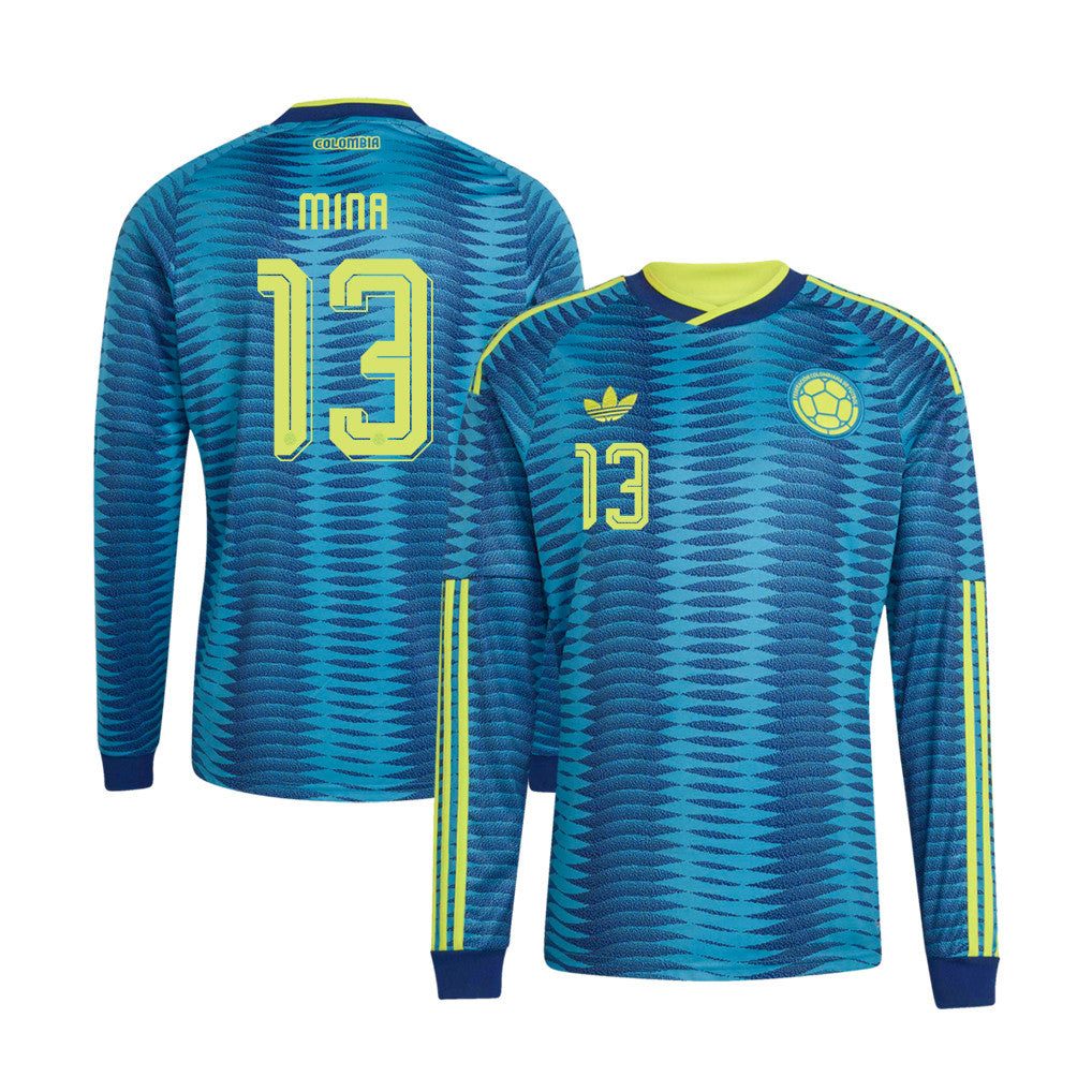 Yerry Mina 13 Colombia National Team 2026 Away Long Sleeve Jersey - Turquoise