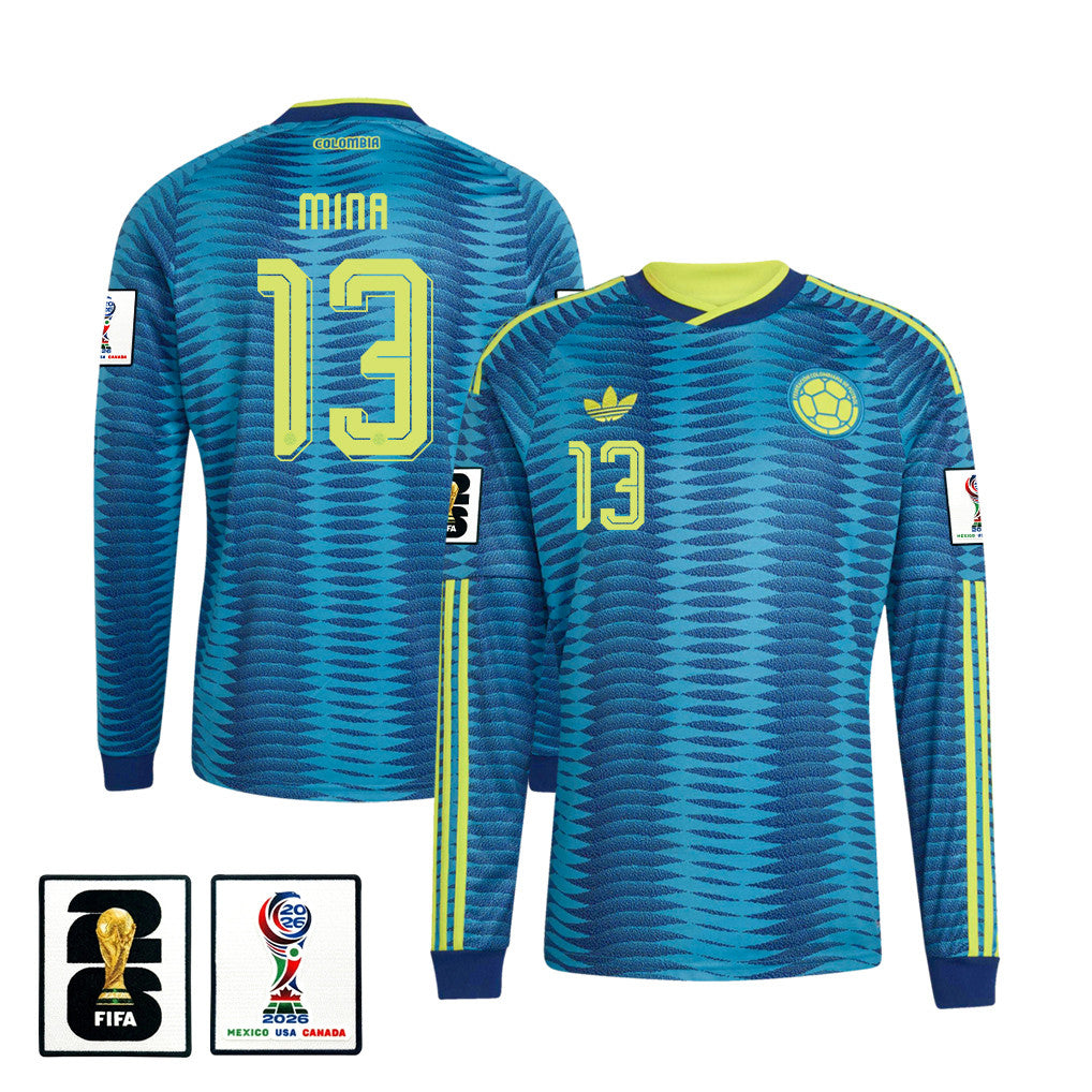Yerry Mina 13 Colombia National Team 2026 Away Long Sleeve Jersey - Turquoise