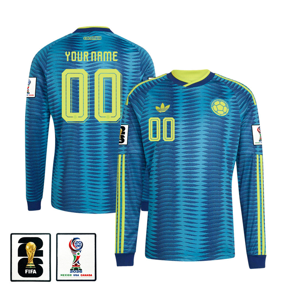 Colombia National Team 2026 Away Long Sleeve Jersey - Personalized - Turquoise