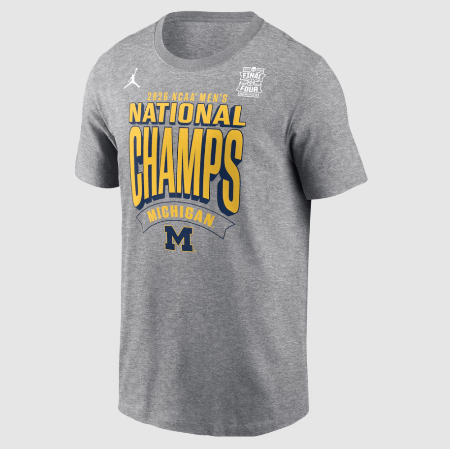 Michigan Wolverines 2026 Men's Basketball National Champions Team Color Celebration T-Shirt - Gray