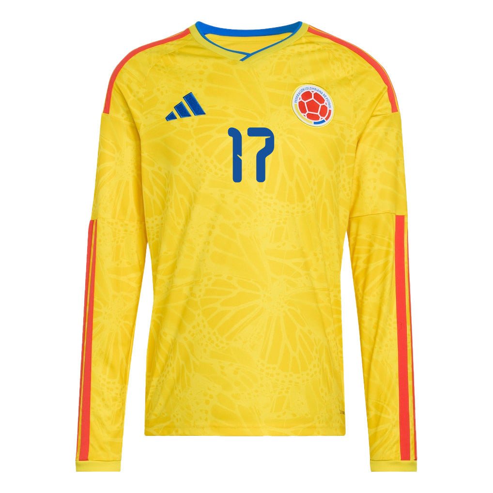 Johan Mojica 17 Colombia National Team 2026 Home Long Sleeve Jersey - Yellow