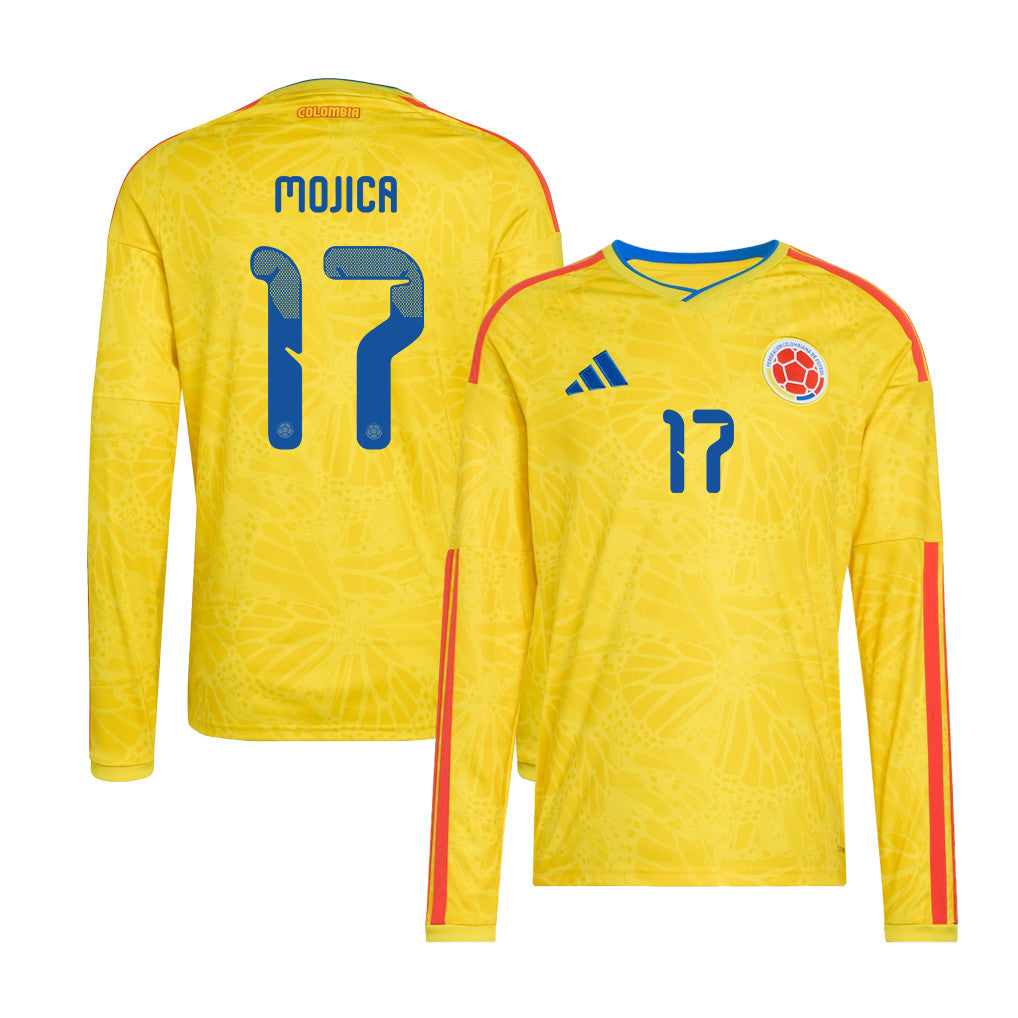 Johan Mojica 17 Colombia National Team 2026 Home Long Sleeve Jersey - Yellow