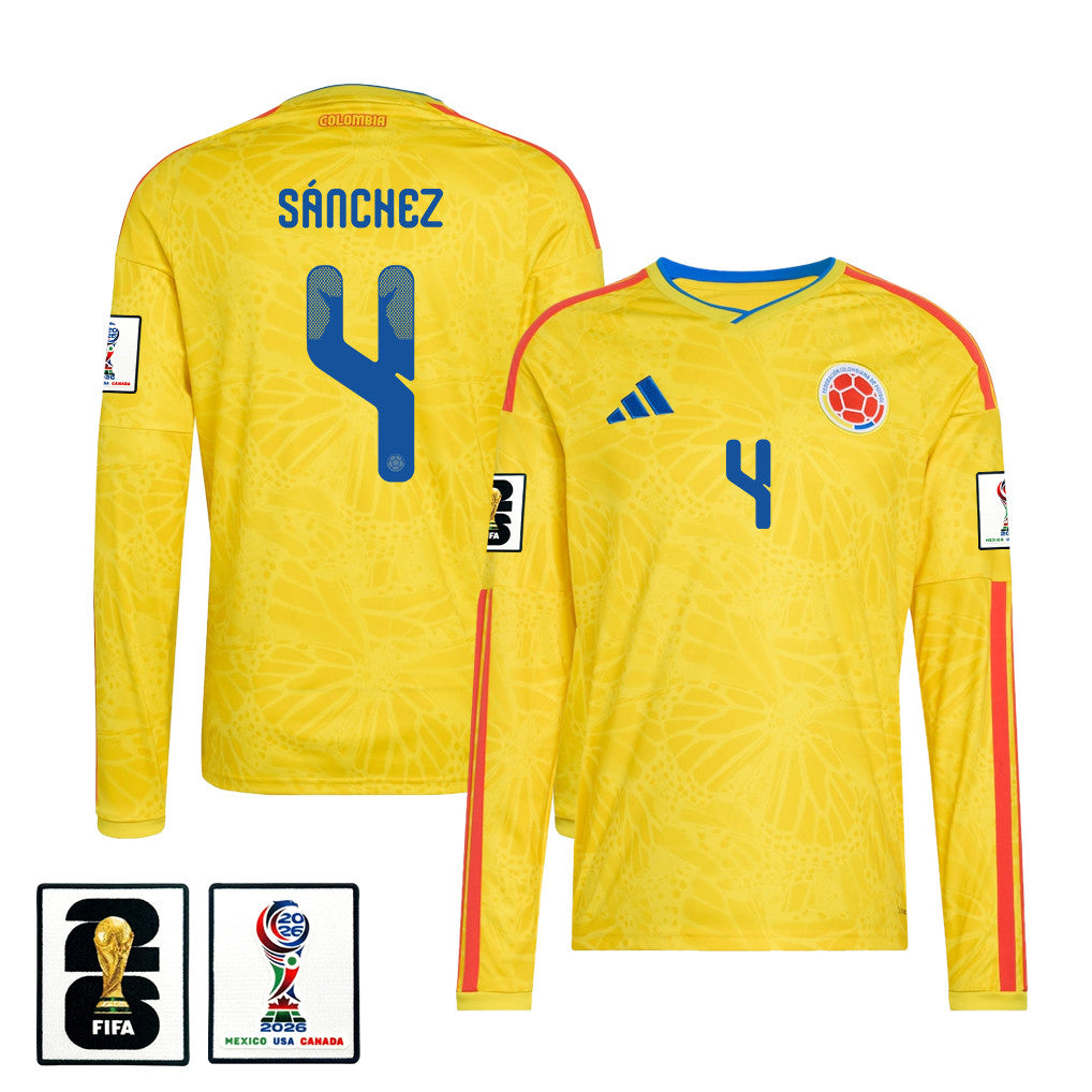 Davinson Sánchez 4 Colombia National Team 2026 Home Long Sleeve Jersey - Yellow
