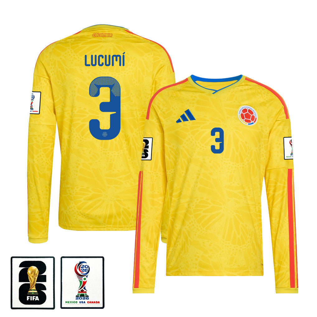 Jhon Lucumí 3 Colombia National Team 2026 Home Long Sleeve Jersey - Yellow