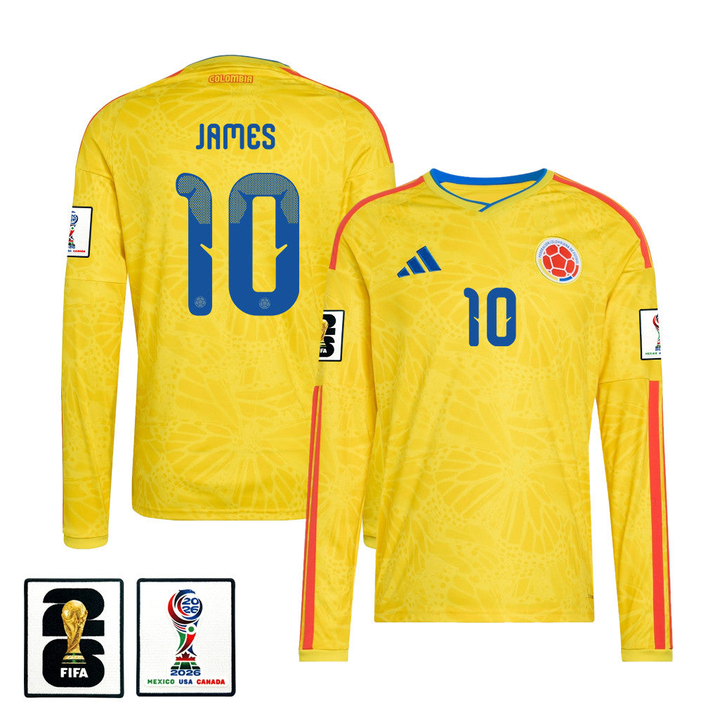 James Rodriguez 10 Colombia National Team 2026 Home Long Sleeve Jersey - Yellow