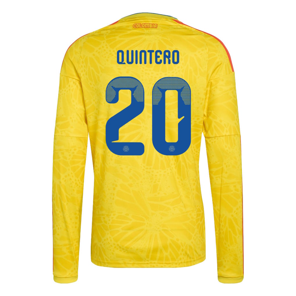 Juan Fernando Quintero 20 Colombia National Team 2026 Home Long Sleeve Jersey - Yellow