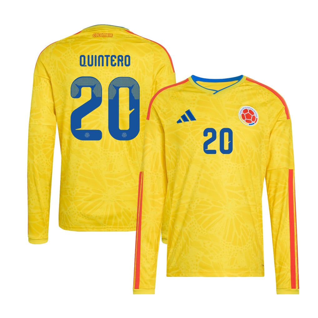 Juan Fernando Quintero 20 Colombia National Team 2026 Home Long Sleeve Jersey - Yellow