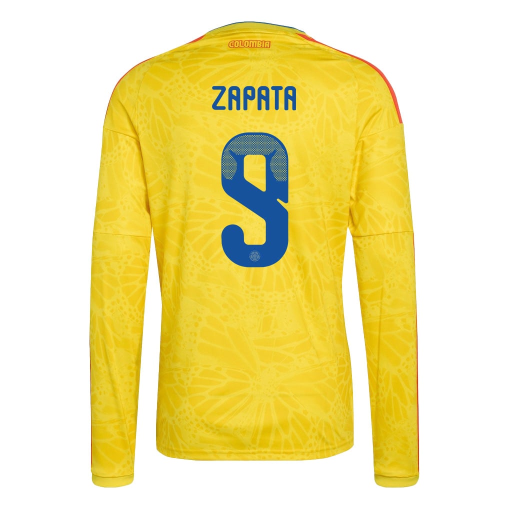Duván Zapata 9 Colombia National Team 2026 Home Long Sleeve Jersey - Yellow