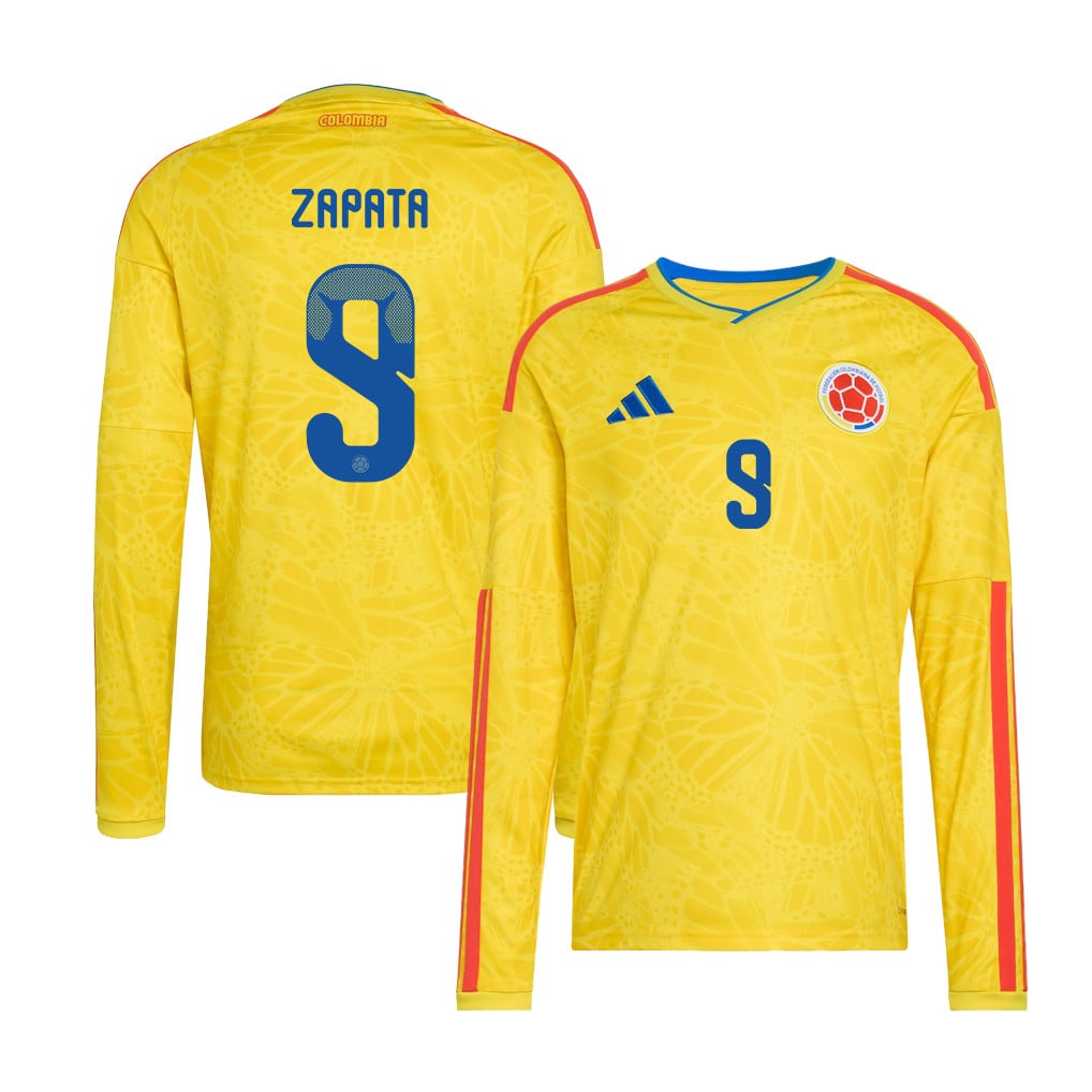 Duván Zapata 9 Colombia National Team 2026 Home Long Sleeve Jersey - Yellow