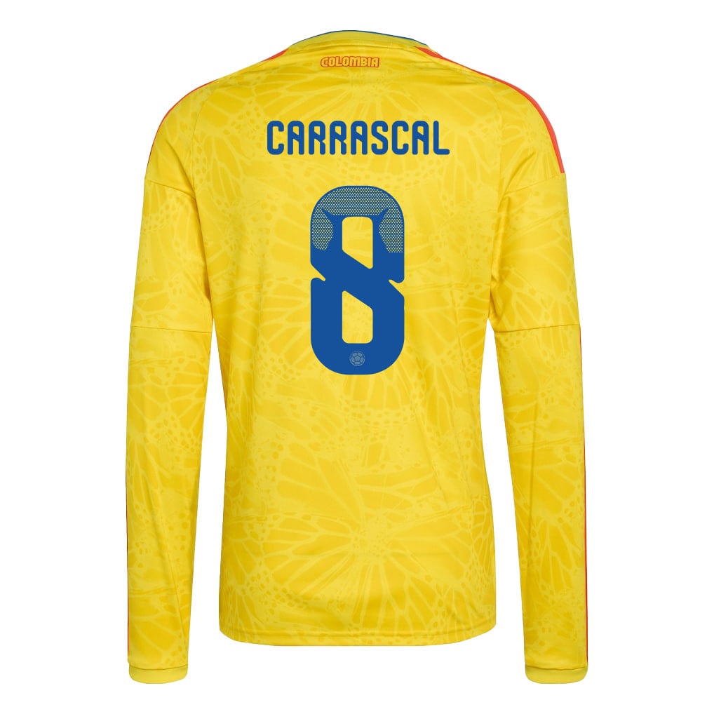 Jorge Carrascal 8 Colombia National Team 2026 Home Long Sleeve Jersey - Yellow
