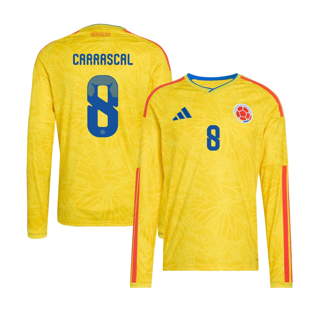 Jorge Carrascal 8 Colombia National Team 2026 Home Long Sleeve Jersey - Yellow