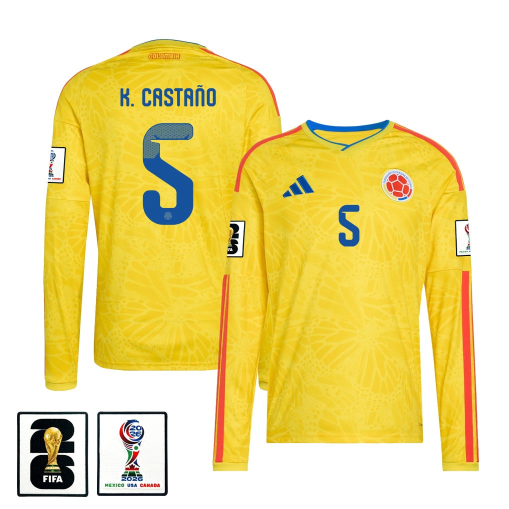 Kevin Castaño 5 Colombia National Team 2026 Home Long Sleeve Jersey - Yellow
