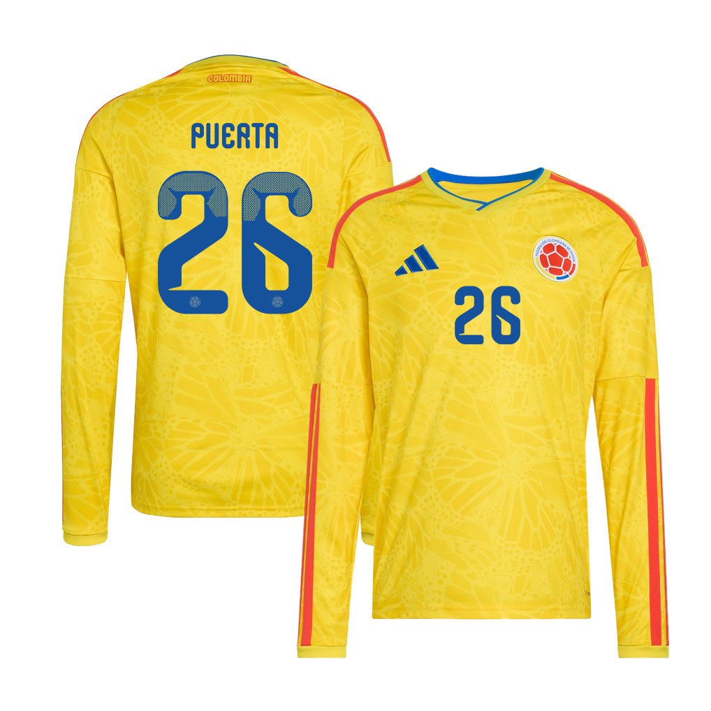 Gustavo Puerta 26 Colombia National Team 2026 Home Long Sleeve Jersey - Yellow