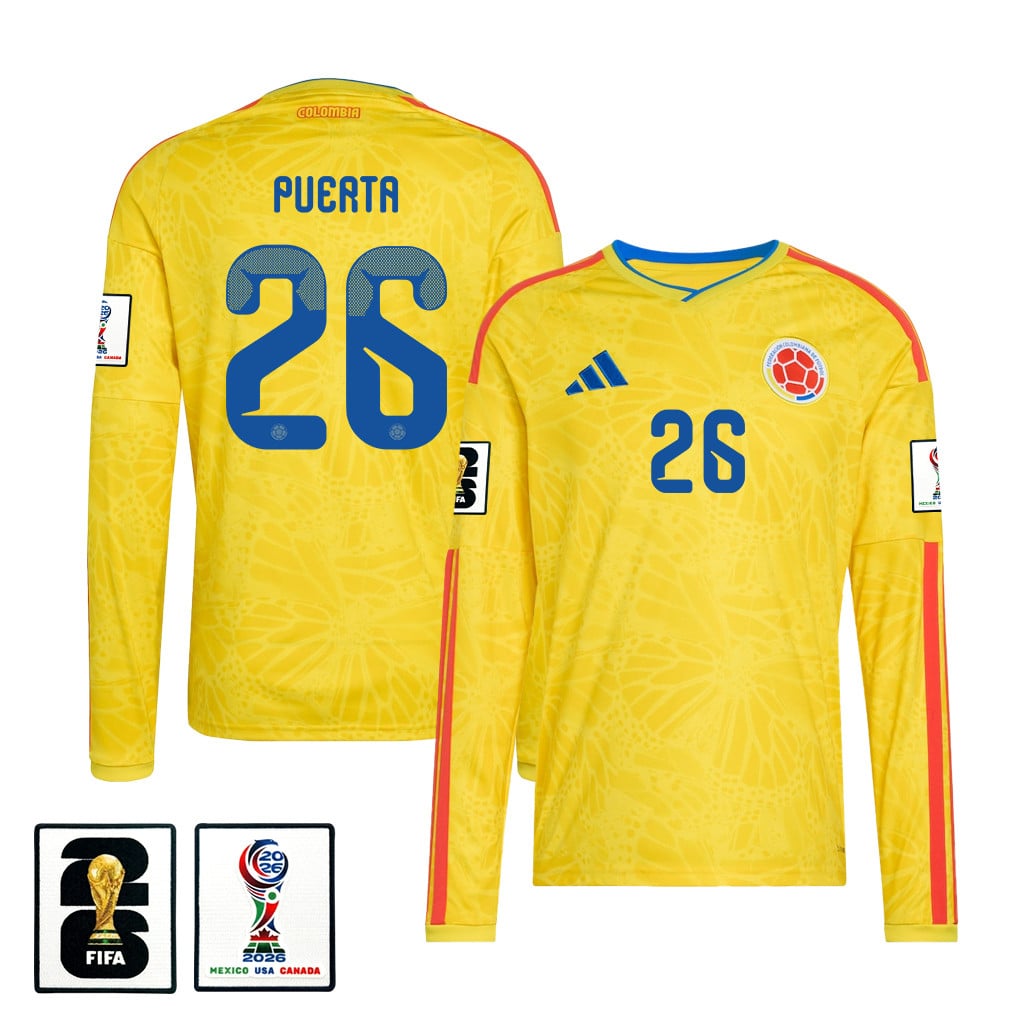 Gustavo Puerta 26 Colombia National Team 2026 Home Long Sleeve Jersey - Yellow