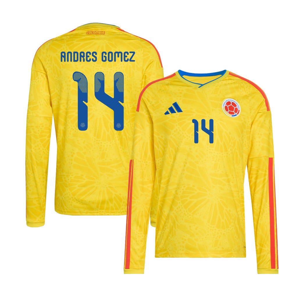 Andres Gomez 14 Colombia National Team 2026 Home Long Sleeve Jersey - Yellow
