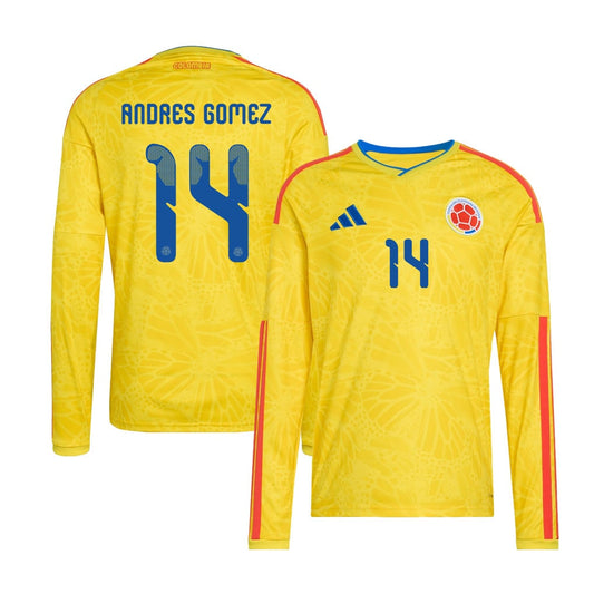 Andres Gomez 14 Colombia National Team 2026 Home Long Sleeve Jersey - Yellow