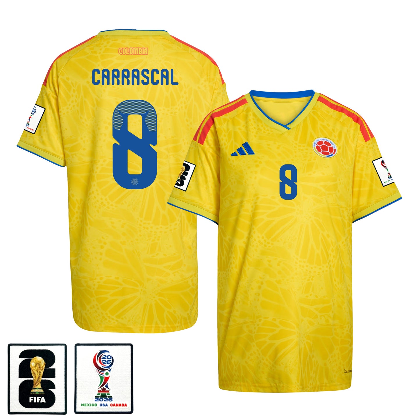 Jorge Carrascal 8 Women's Colombia National Team 2026 Home Jersey - Yellow
