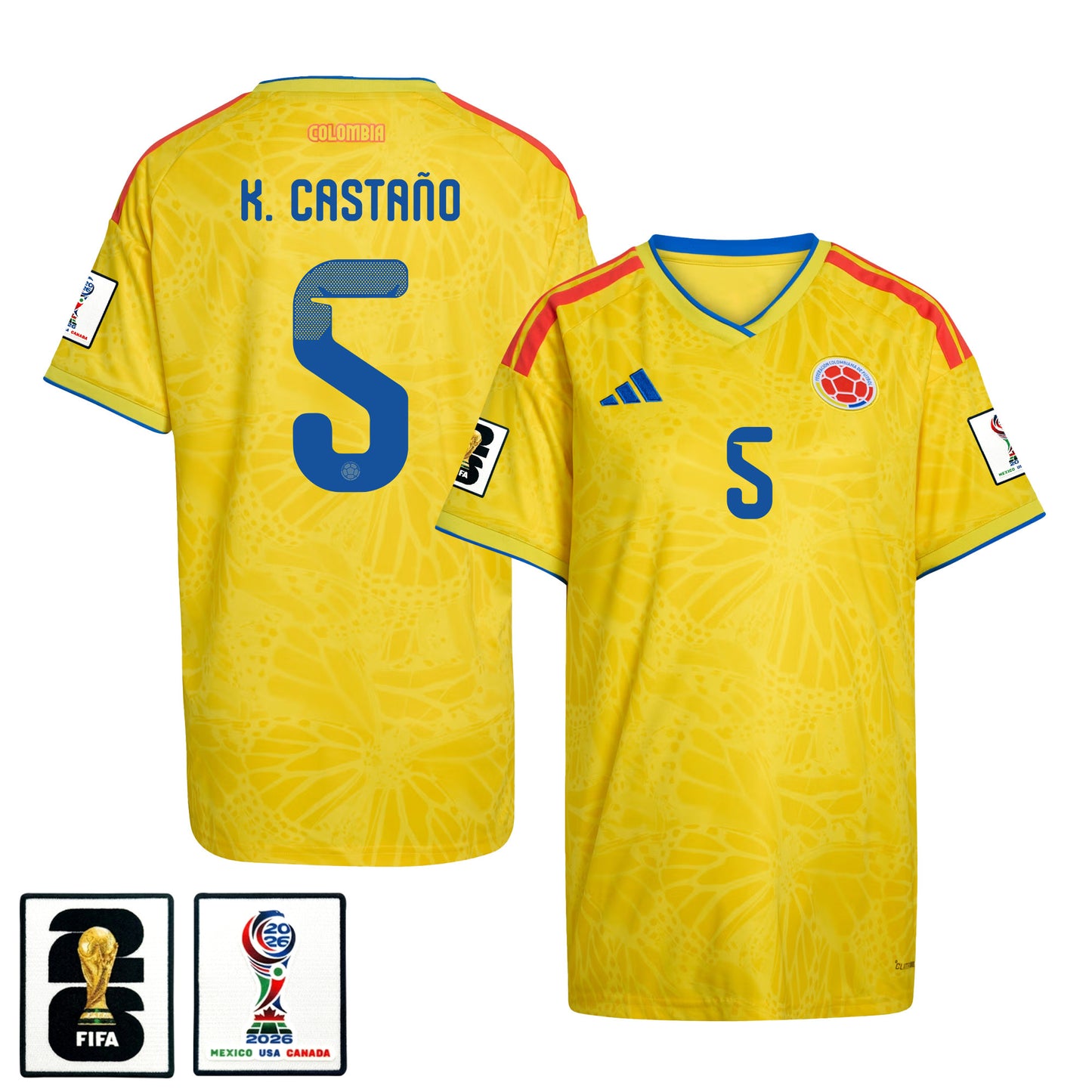 Kevin Castaño 5 Women's Colombia National Team 2026 Home Jersey - Yellow