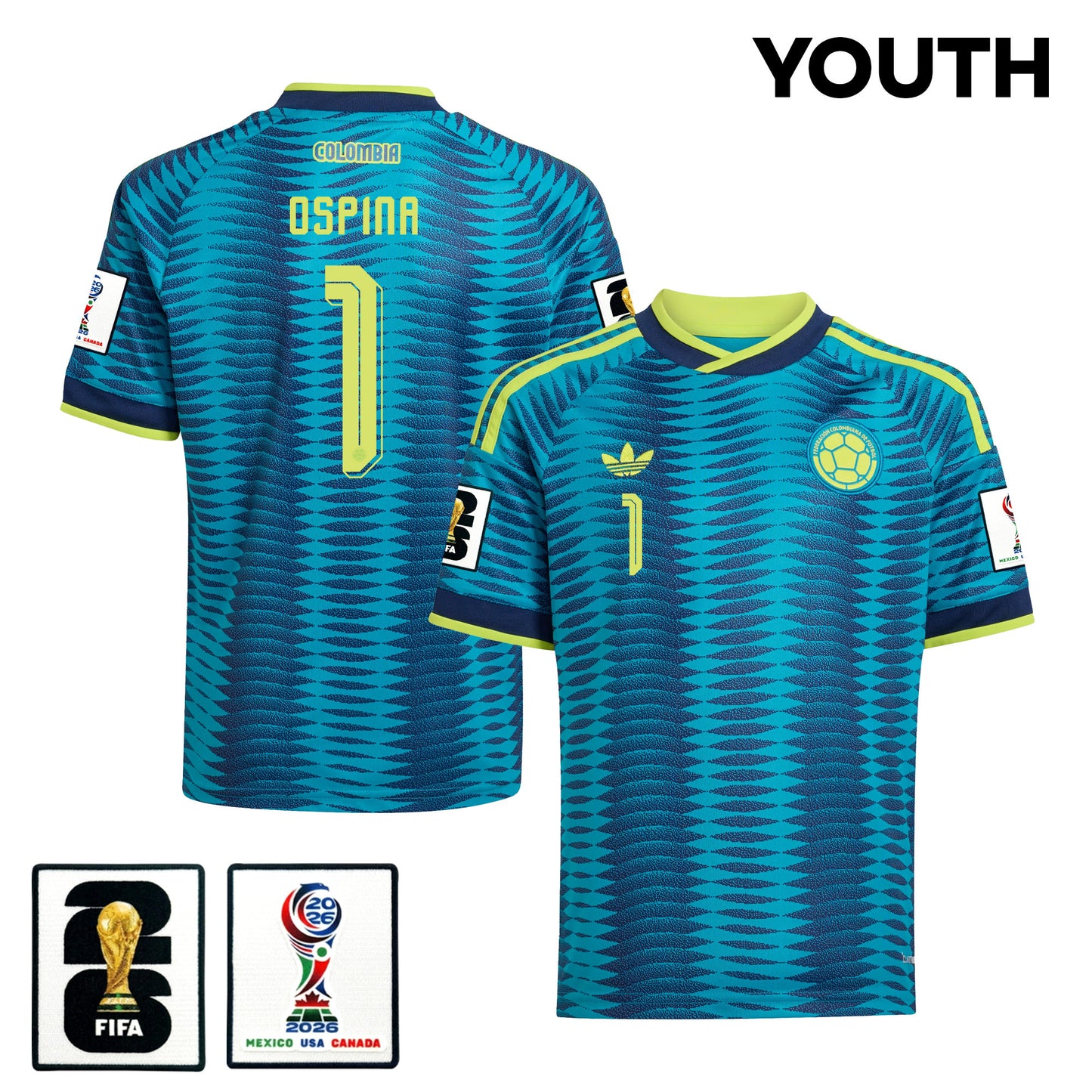 David Ospina 1 Youth Colombia National Team 2026 Away Jersey - Turquoise