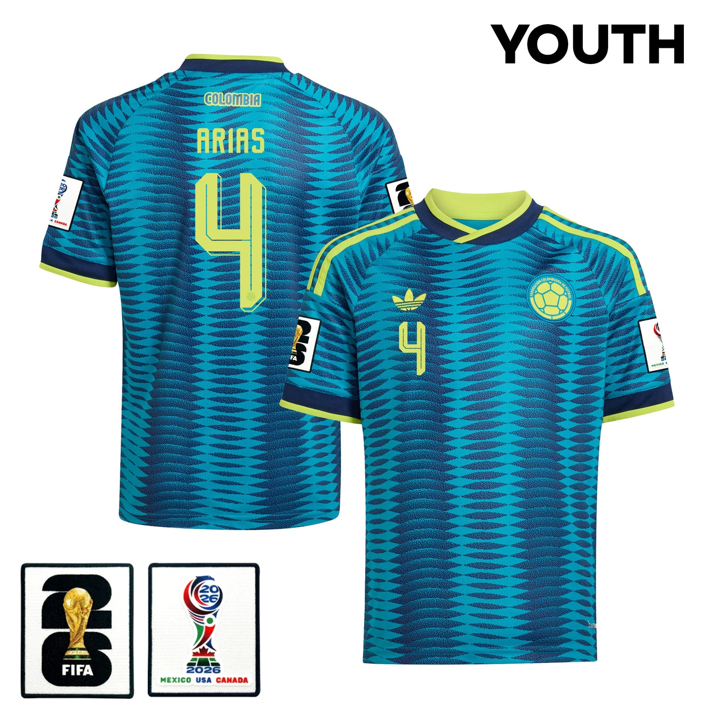 Santiago Arias 4 Youth Colombia National Team 2026 Away Jersey - Turquoise