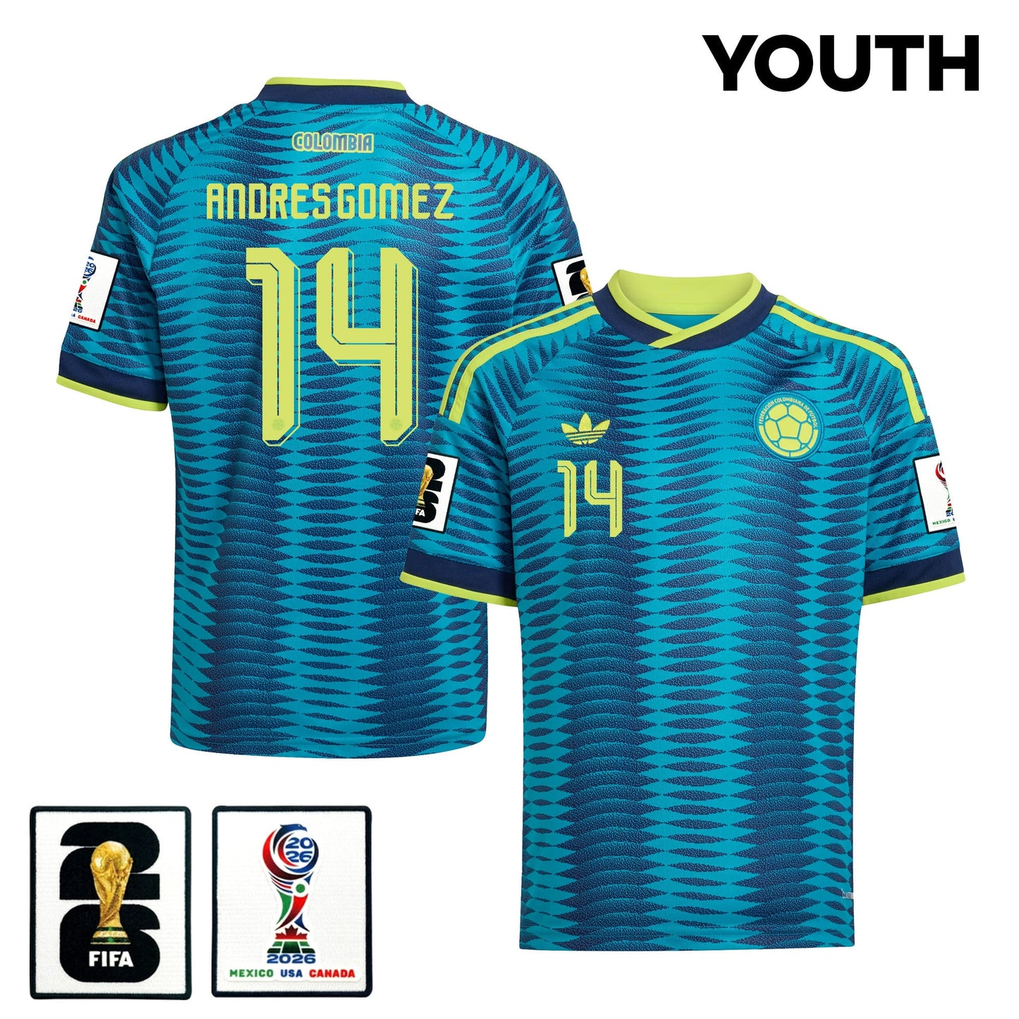 Andres Gomez 14 Youth Colombia National Team 2026 Away Jersey - Turquoise
