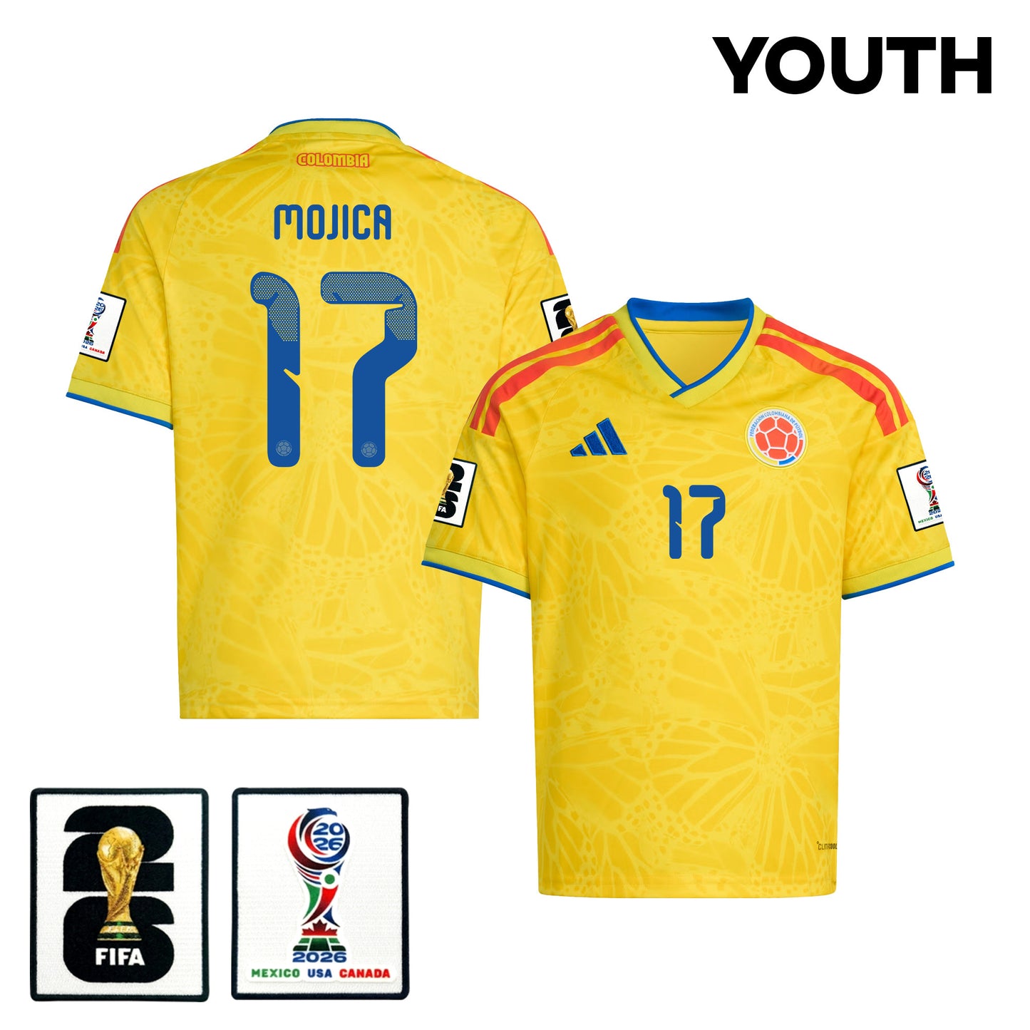 Johan Mojica 17 Youth Colombia National Team 2026 Home Jersey - Yellow
