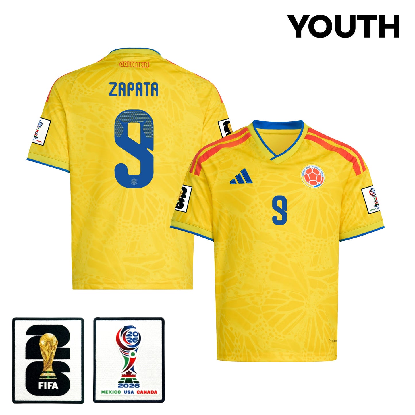 Duván Zapata 9 Youth Colombia National Team 2026 Home Jersey - Yellow
