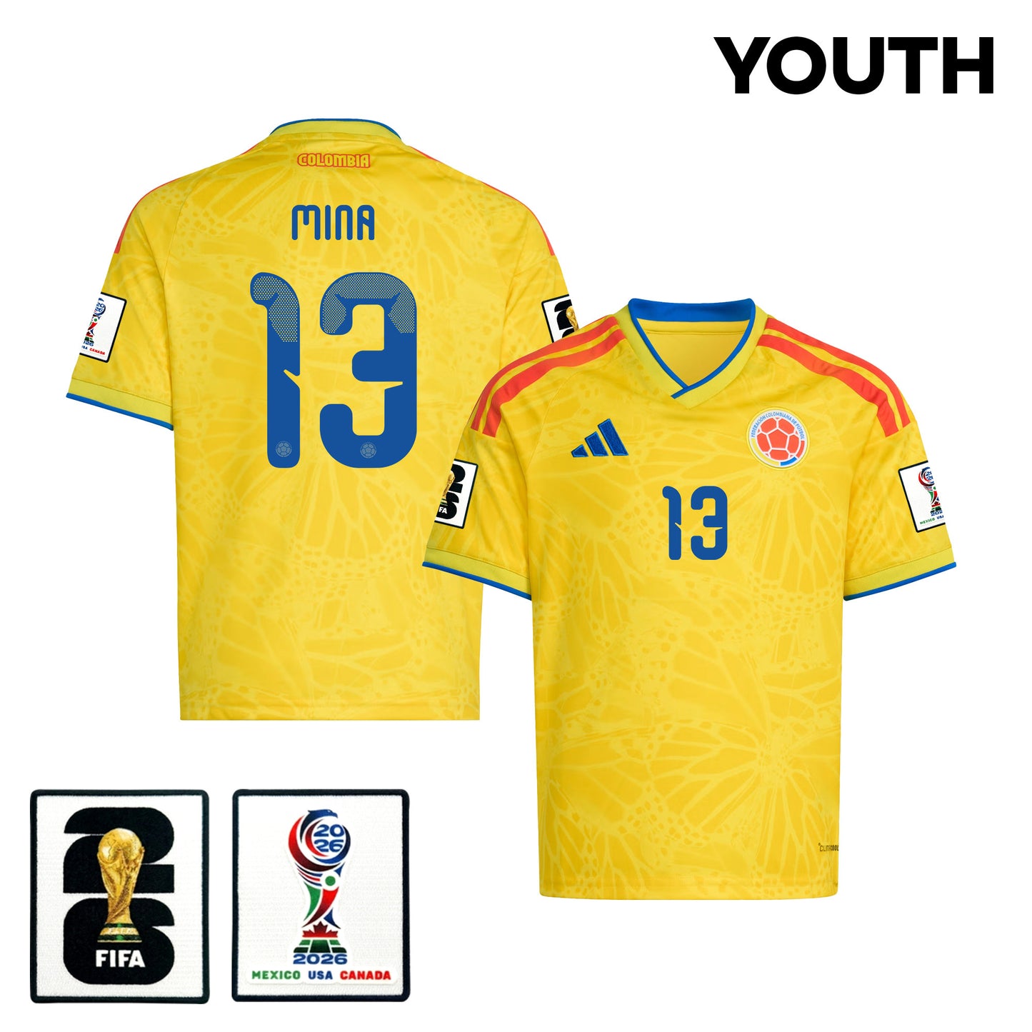 Yerry Mina 13 Youth Colombia National Team 2026 Home Jersey - Yellow