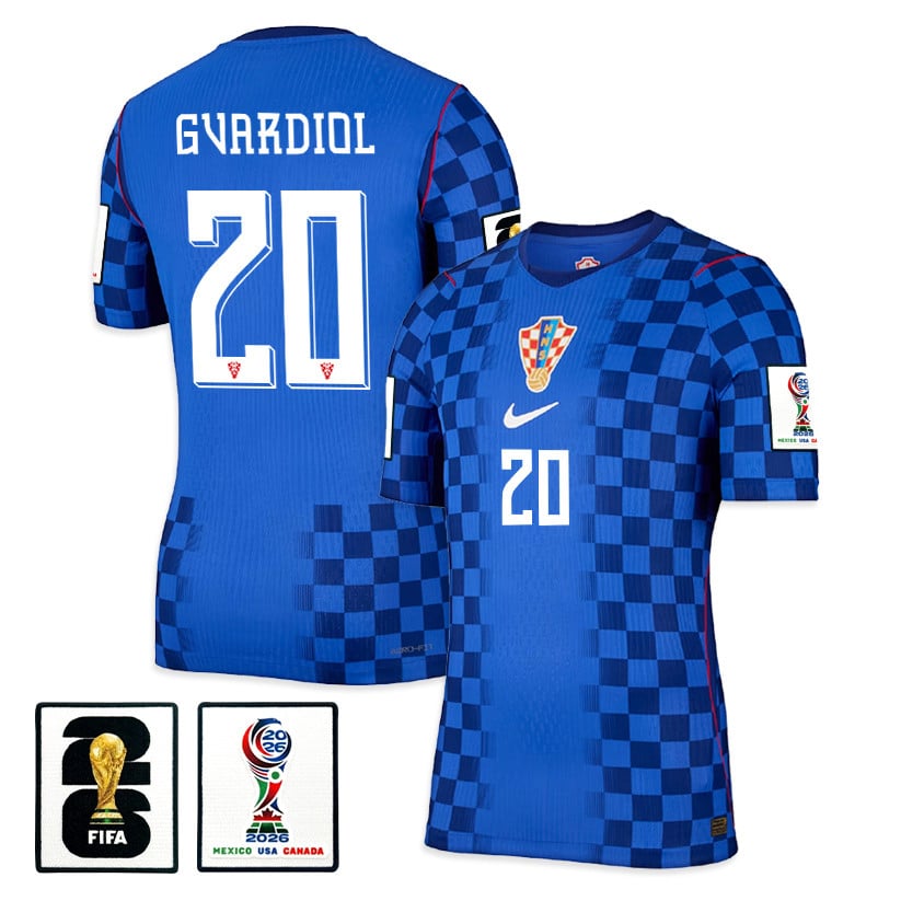 Joško Gvardiol 20 Croatia National Team 2026 x World Cup Patch Away Jersey - Blue, Men