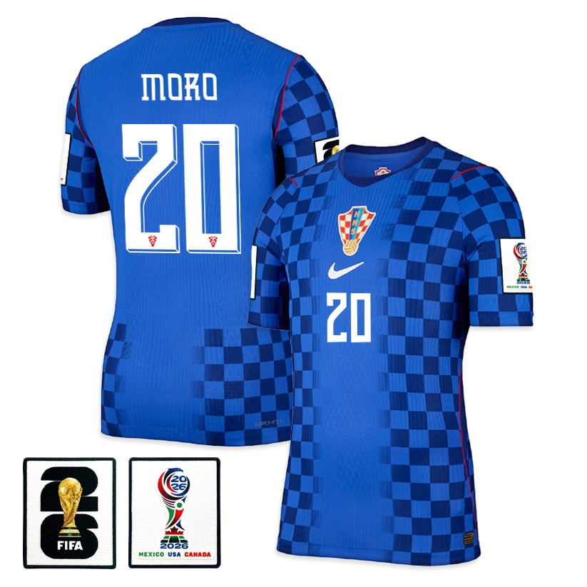 Nikola Moro 20 Croatia National Team 2026 x World Cup Patch Away Jersey - Blue, Men