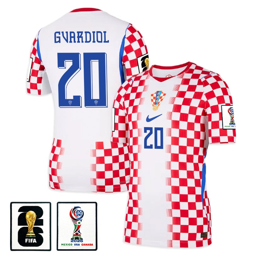 Joško Gvardiol 20 Croatia National Team 2026 x World Cup Patch Home Jersey - Men, White/ Red