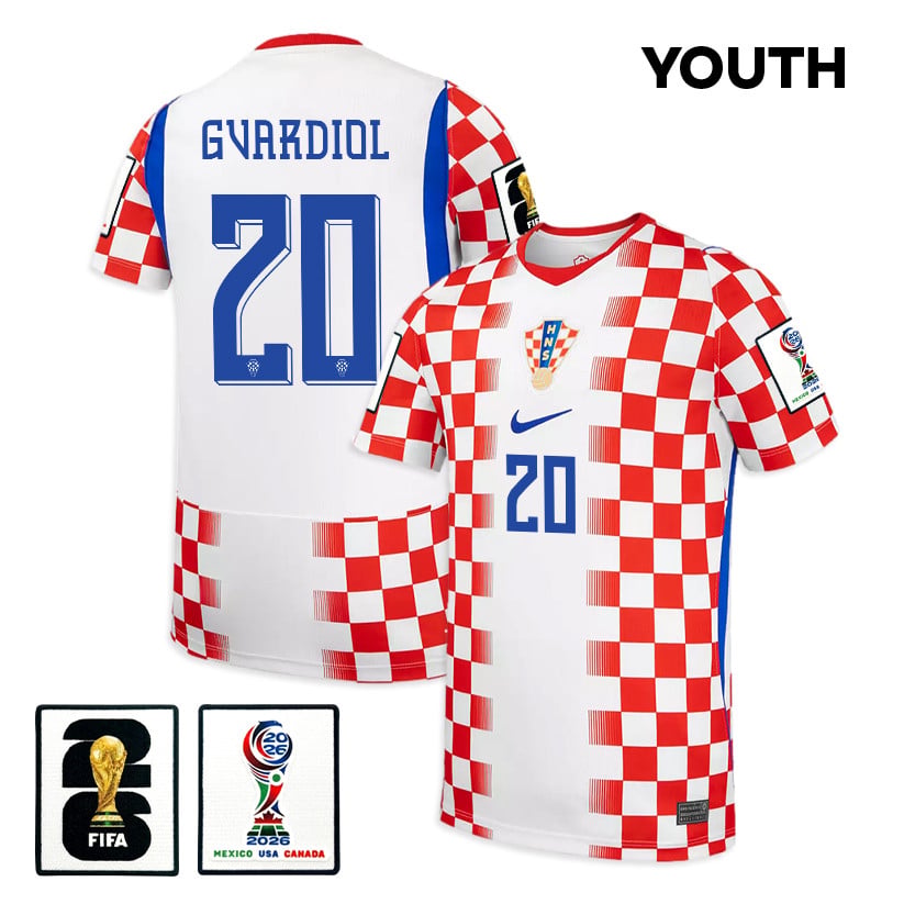 Joško Gvardiol 20 Youth Croatia National Team 2026 Home Jersey - White/ Red
