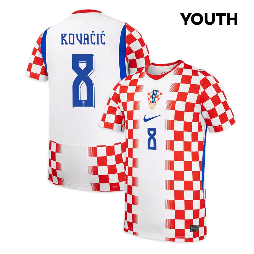 Mateo Kovačić 8 Youth Croatia National Team 2026 Home Jersey - White/ Red