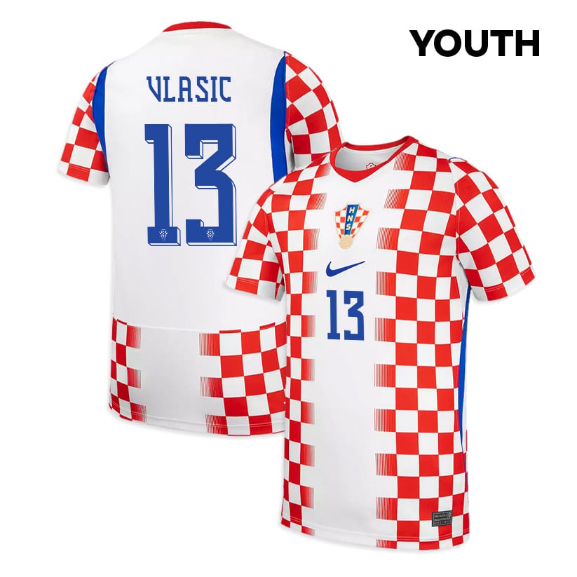 Nikola Vlasic 13 Youth Croatia National Team 2026 Home Jersey - White/ Red
